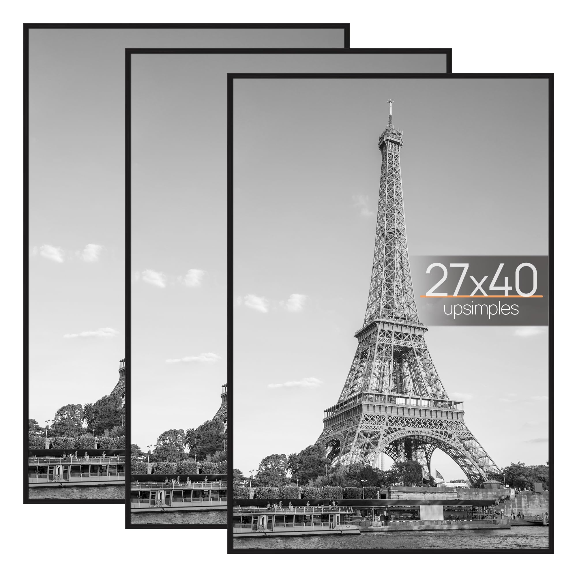 Photo 1 of (SINGLE) (USED/FAIR) upsimples 27x40 in Poster Frame Black 3 Pack, Scratch-Proof Picture Frames 27 x 40 for Photo Gallery - Slide-In Strips, Horizontal or Vertical Wall Mounting