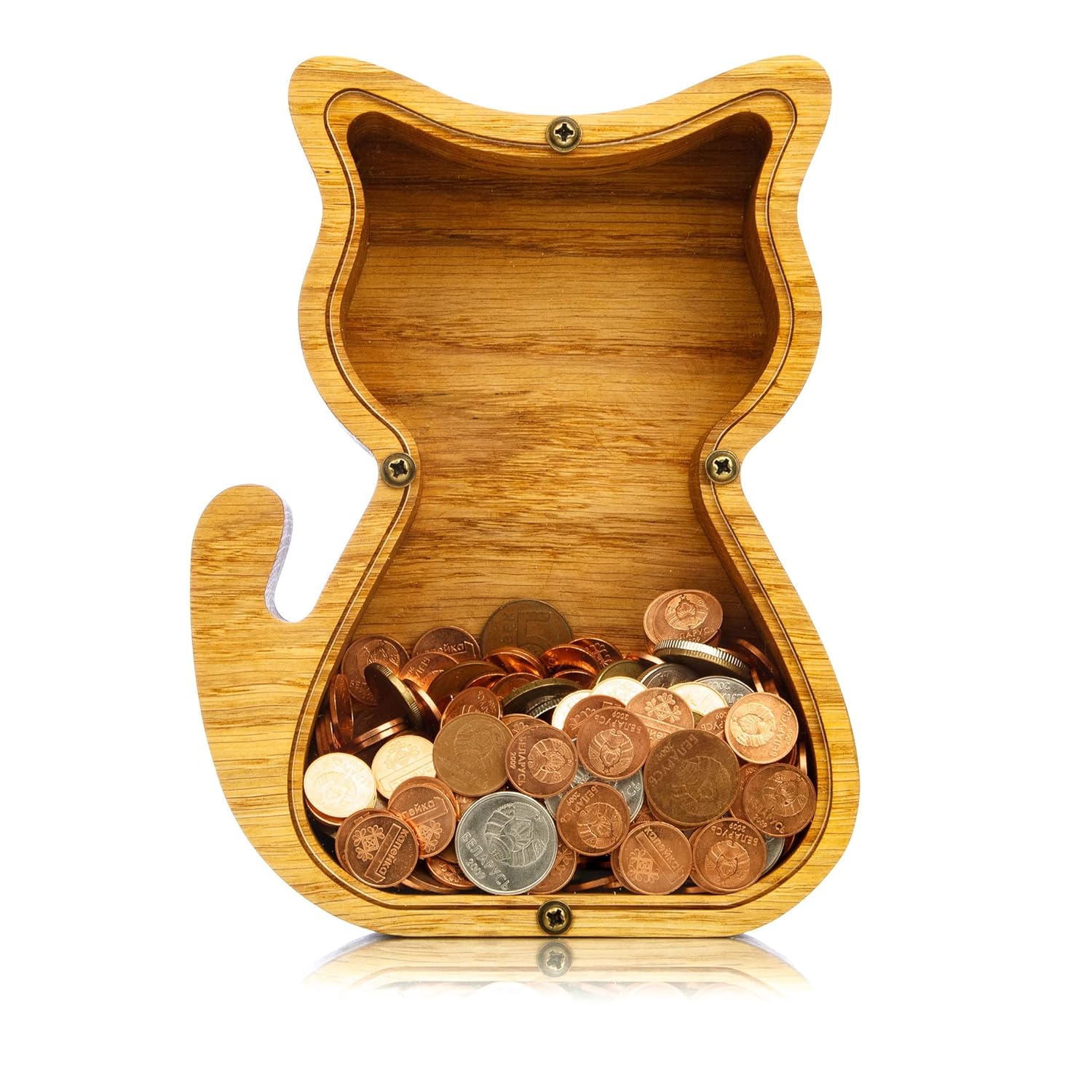 Wood piggy bank CAT dad kitten figurine Montessori wooden