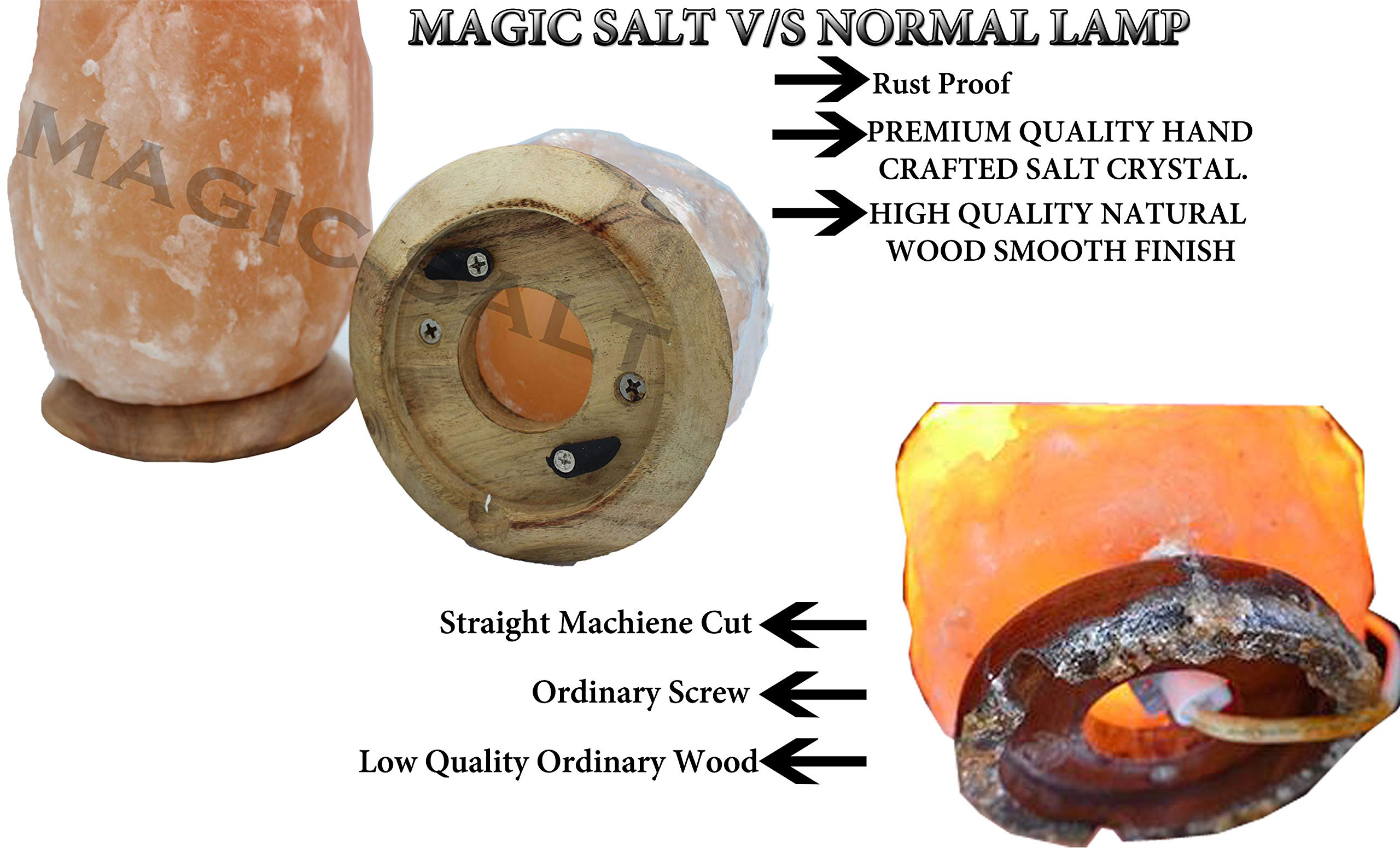 100% PREMIUM QUALITY NATURAL PINK HIMALAYAN CRYSTAL ROCK SALT LAMP WITH CE CERTIFIED ELECTRIC FITTING ACCORDING TO UK STANDARD BY MAGIC SALT (Natural 3-5 Kg, Button Cable on/off)