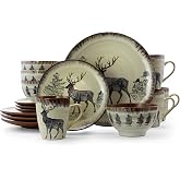 Elama Majestic Elk 16 Piece Round Stoneware Dinnerware Set in Taupe