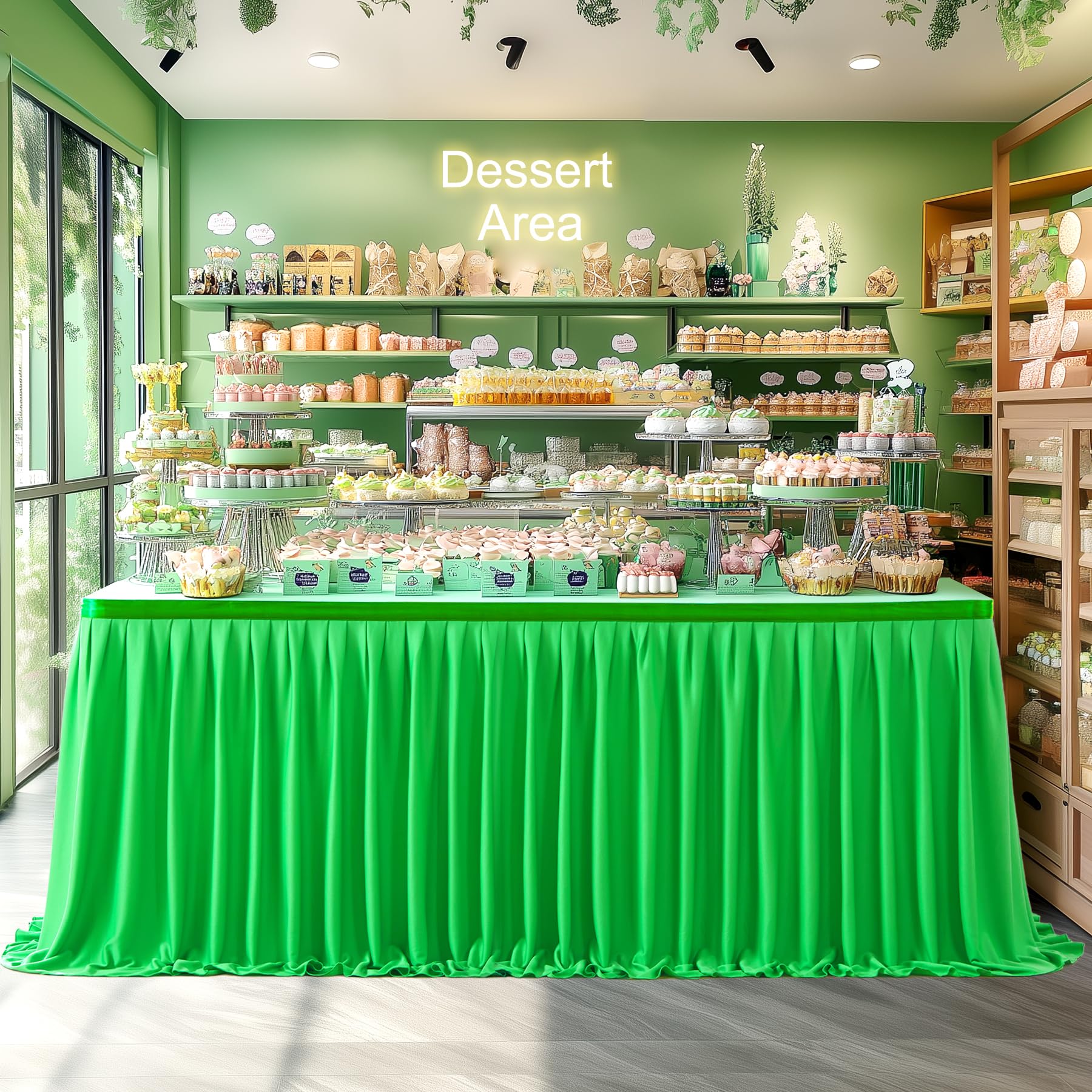 Partisky Green Polyester Table Skirt for Rectangle