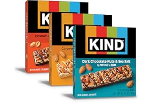 KIND Nut Bars, Favorites Variety Pack, Dark Chocolate Nuts and Sea Salt, Peanut Butter Dark Chocolate, Caramel Almond and Sea Salt, Gluten Free, Up to 7g Protein, 18 Count
