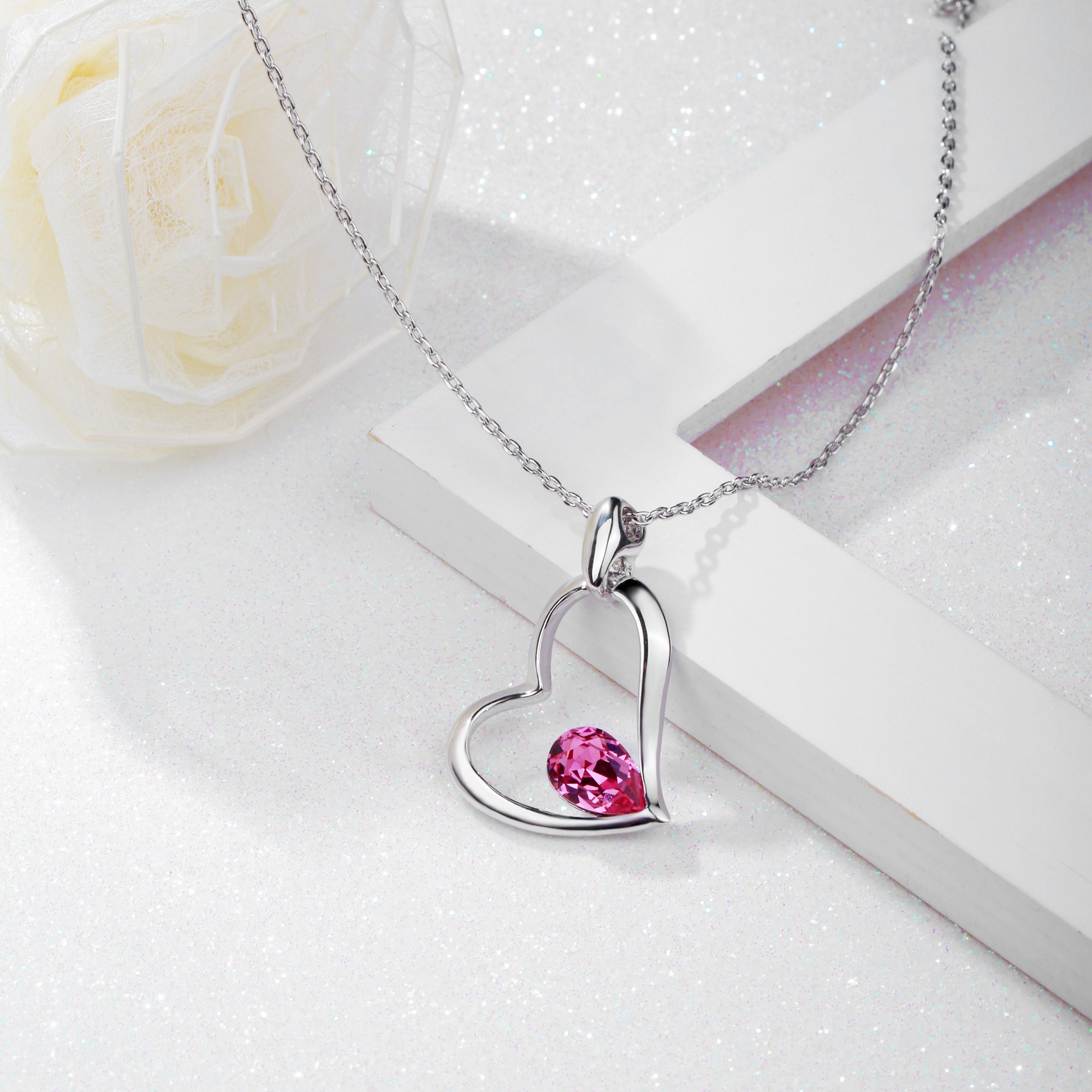 GEORGE · SMITH Romantic Memory Series Stuck in My Heart Love Pendant Necklace with Swarovski Rose Crystal Birthday Wedding Jewellery for Women