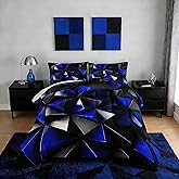 UEVBF Blue and Black Bedding Set Twin Size,Geometric Pattern Comforter Set for Kids Boys Girls Geometry Room Decor,Art Aesthetic Bedding with 2 Pillowcases.