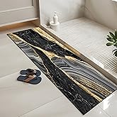 FNLNDO Black and Gold Bathroom Rugs Marble Long Runner Rug Bath Mats Gold Bathroom Decor Absorbent Non Slip Shower Mats with Rubber Backing for Home Laundry (17"x 47", Black & Gold Marble)