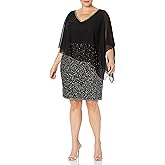 J Kara Women's Plus Size Caplet Short Cocktail Beaded Dress, Black/Mercury, 16W