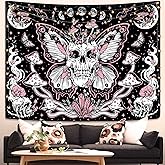 kampdream Skull Floral Tapestry, Mushroom Skeleton Goth Garden Aesthetic Tapestries for Bedroom (36.00