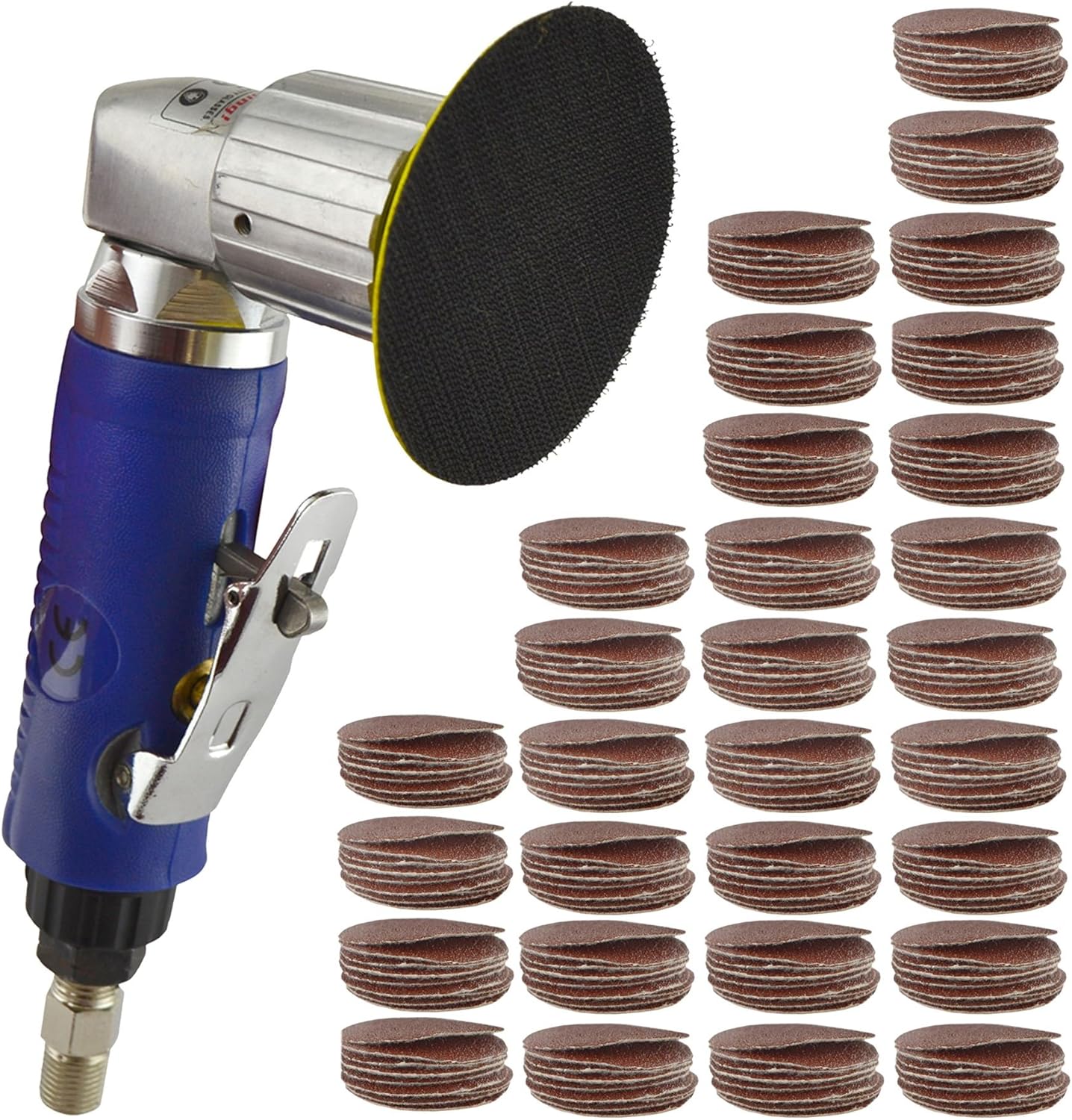 2" Air Angle Sander Grinder Polisher and 300 Pack 40 120 240 Grit Hook