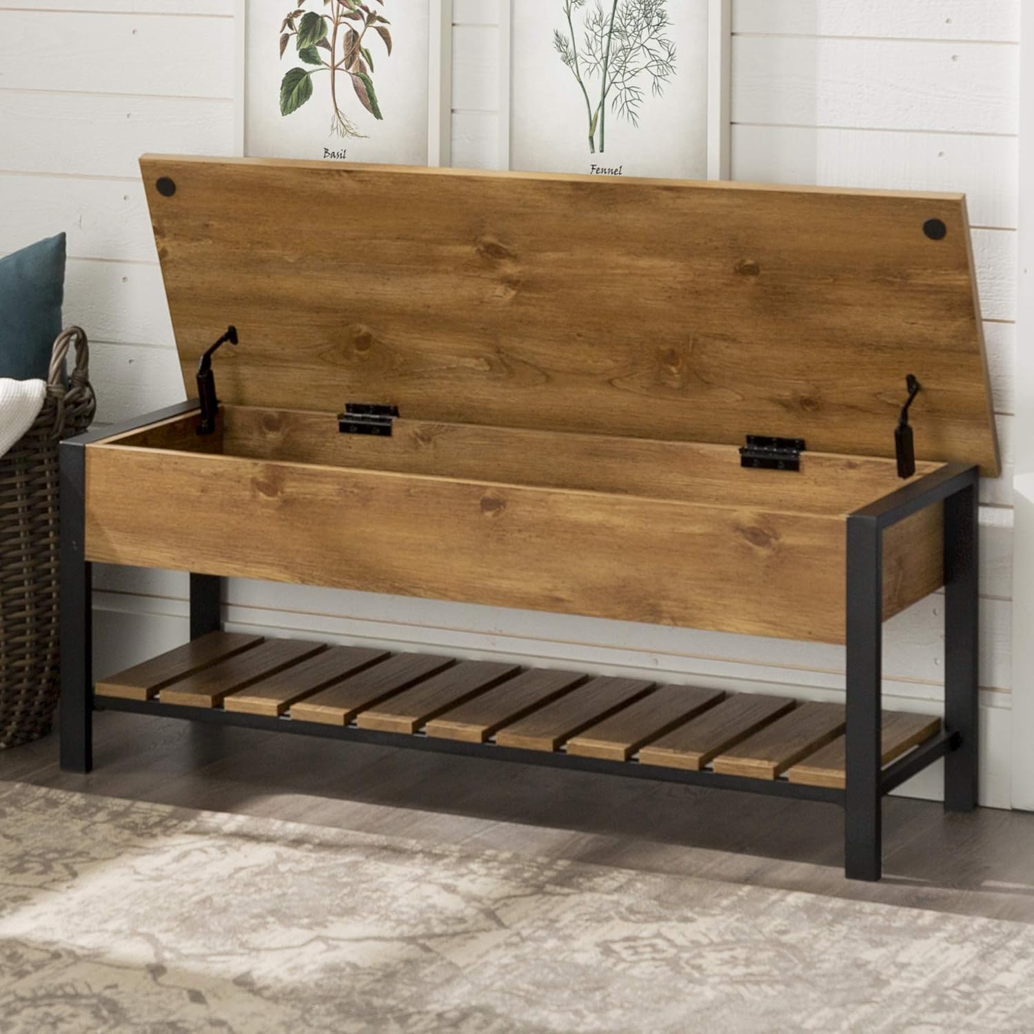 Walker Edison Furniture Company Modern Farmhouse Bench Hidden Entryway Shoe Storage Hallway Organizer, 48 Inch, Barnwood Brown: Kitchen & Dining