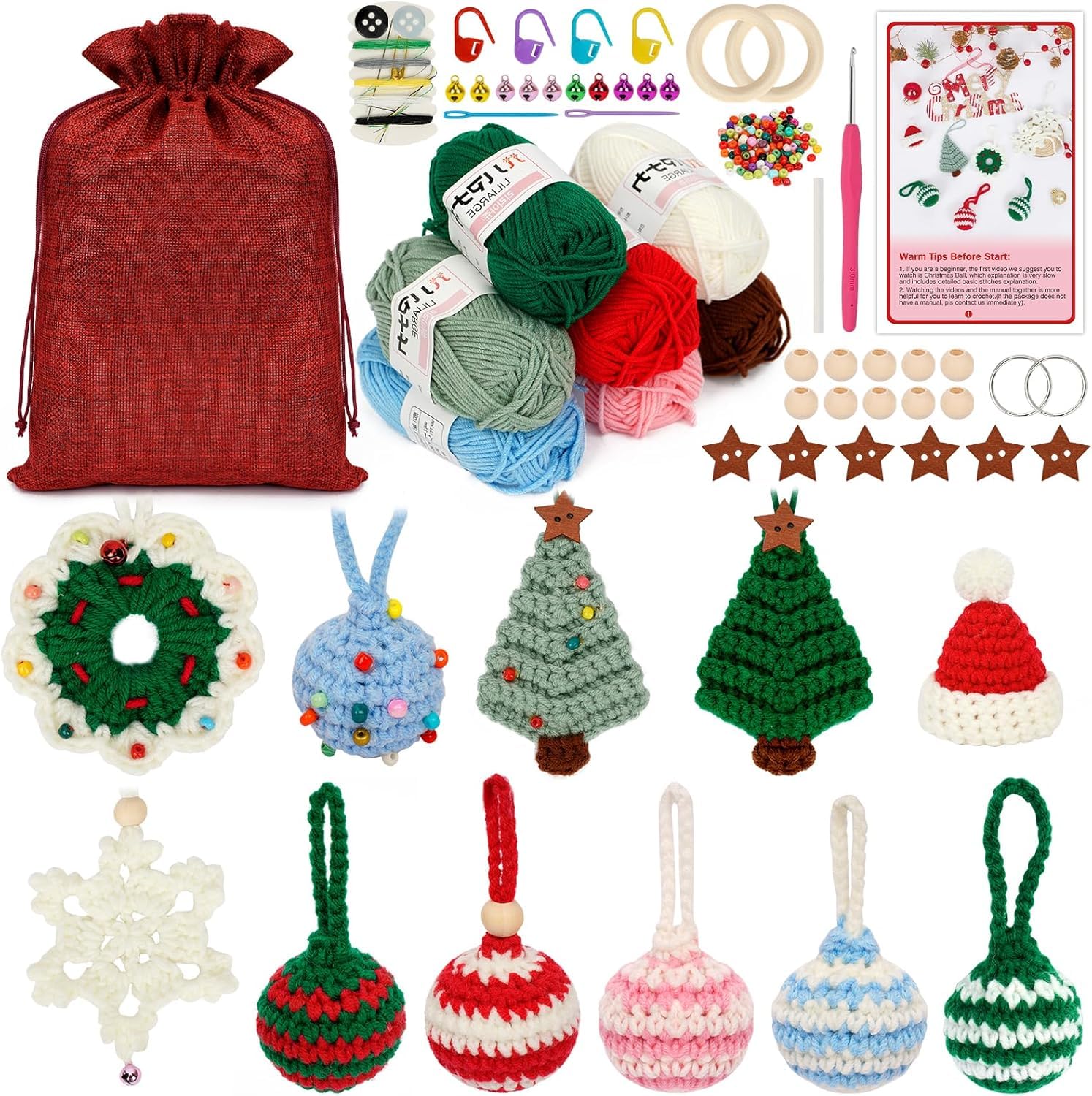 YHANEC Crochet Kits for Beginners Adults, Knitting Starter Kit for Adults, Crochet Starter Kit- Crochet Patterns Crochet Starter Kit for Christmas Theme