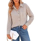 CHYRII Women's Striped Button Down Long Sleeve Blouse
