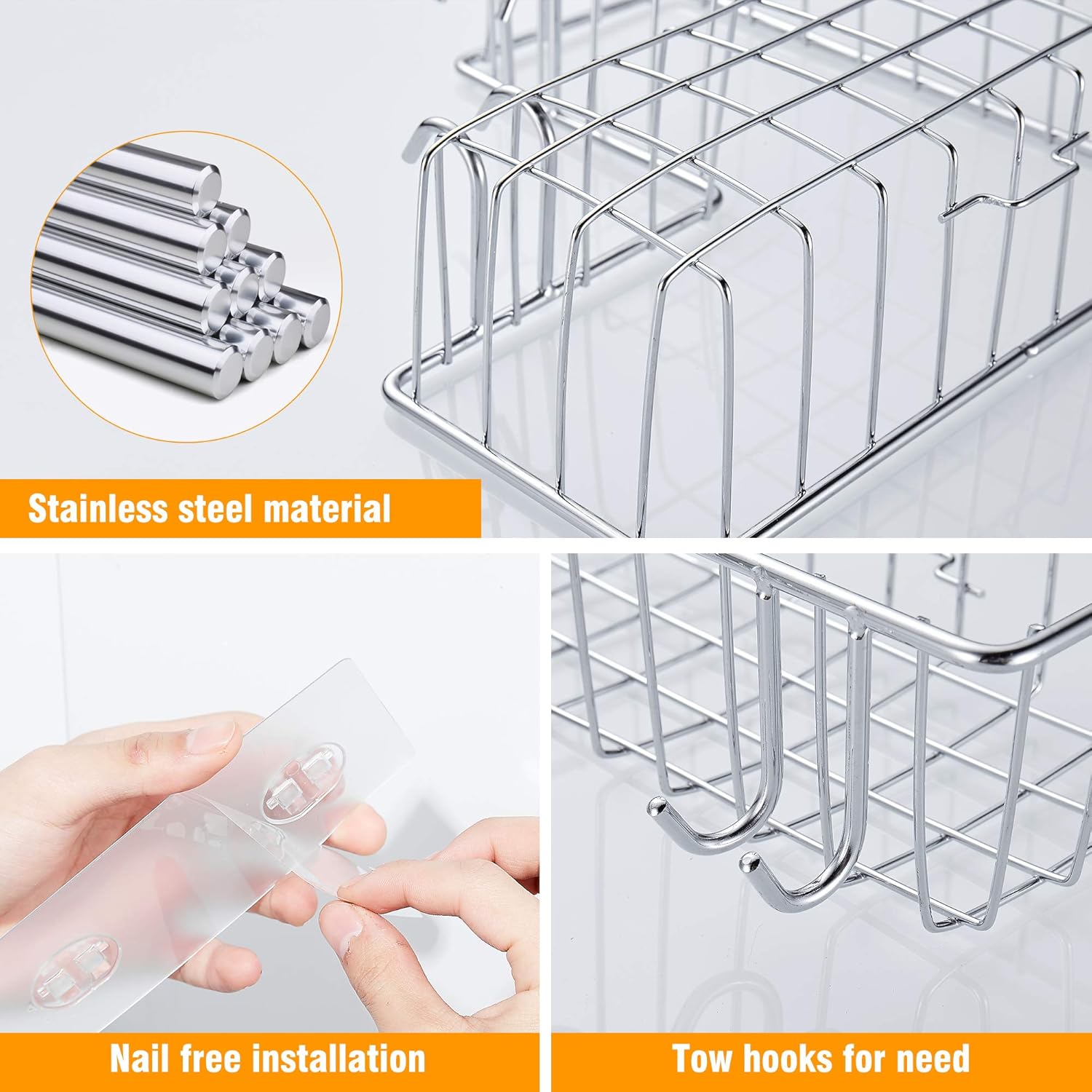 TRUSTLIFE Bathroom Corner Shelf Shower Caddy Basket Organizer Rack No Drilling Wall Mounted Adhesive for Kitchen Toilet Stainless Steel Silver: Kitchen & Dining