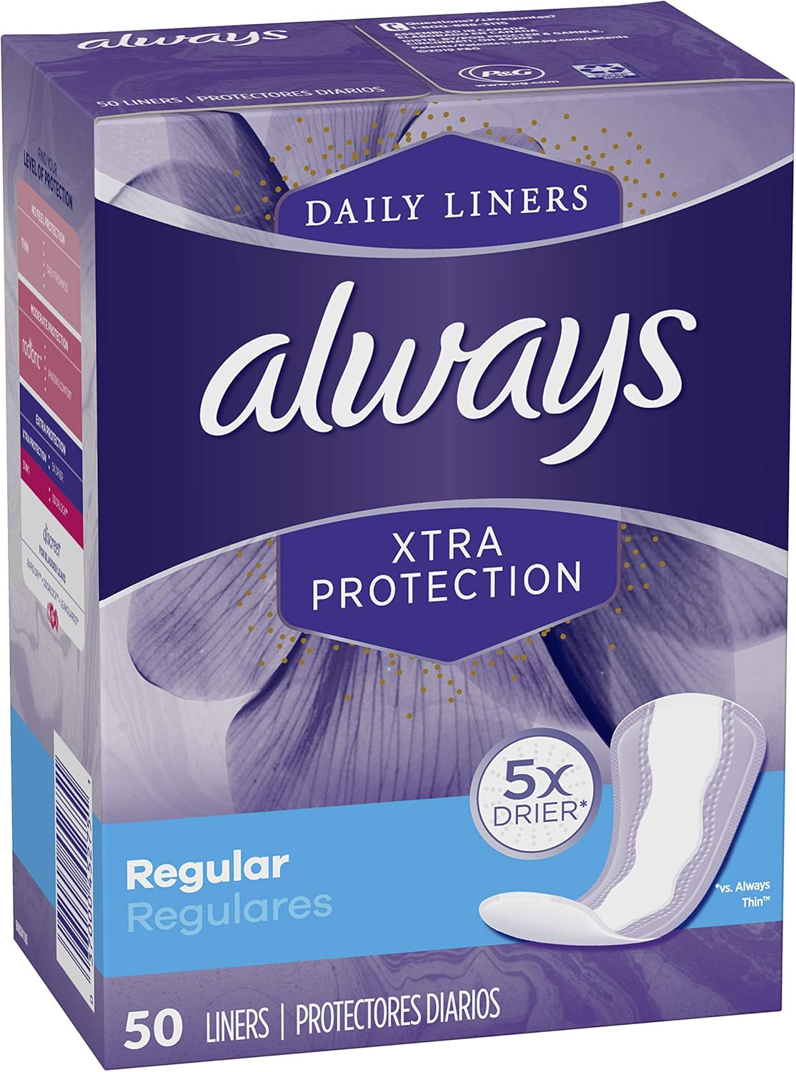 Always Xtra Protection Daily Feminine Panty Liners for Women, 300 Count, Regular, 50 Count - Pack of 6 (300 Total Count): Health & Personal Care