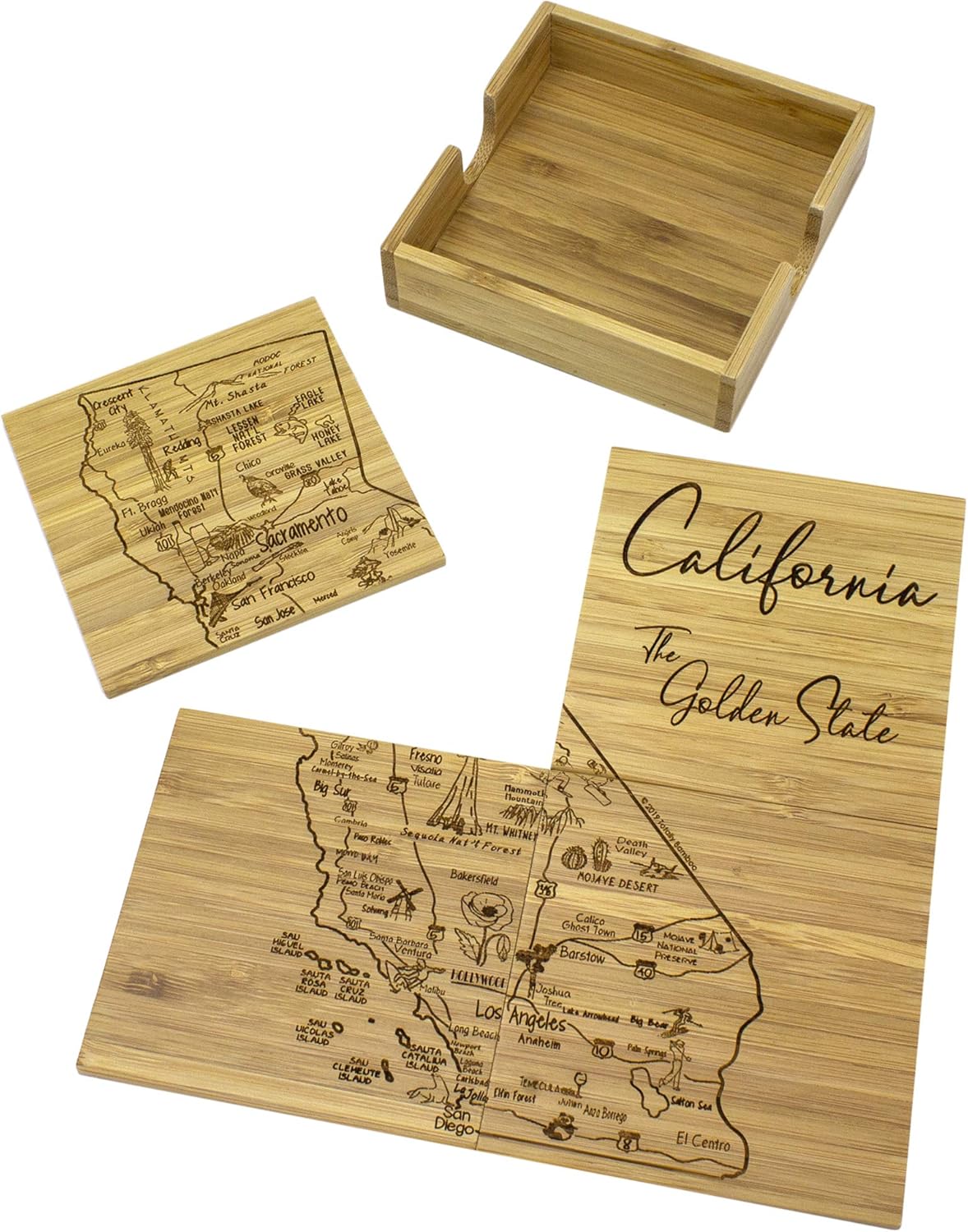 Totally Bamboo California State Puzzle 4 Piece Bamboo Coaster Set with Case