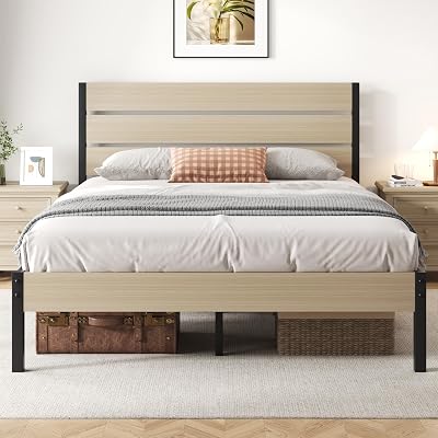 Fluest Queen Bed Frame with Headboard and Footboard, with Under Bed Storage, All-Metal Support System, No Box Spring Needed, Easy Assembly, Beige