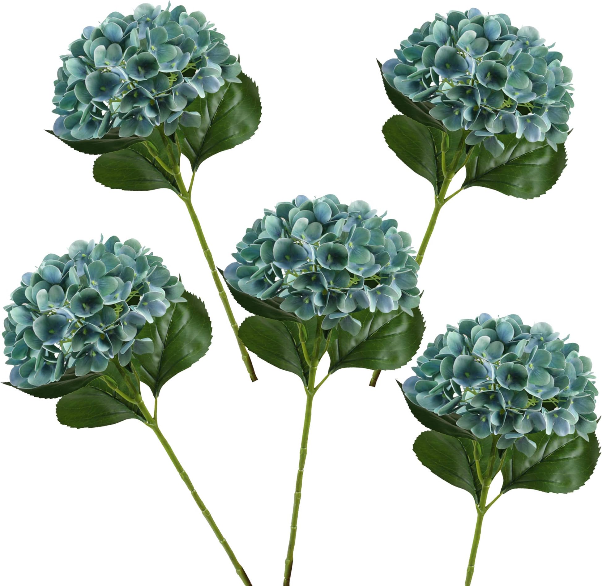 Aonewoe Artificial Flowers 27.5" Real Touch Hydrangea Flowers Artificial Plant 5Pcs Long Stems Flowers for Decoration(Blue with Green)