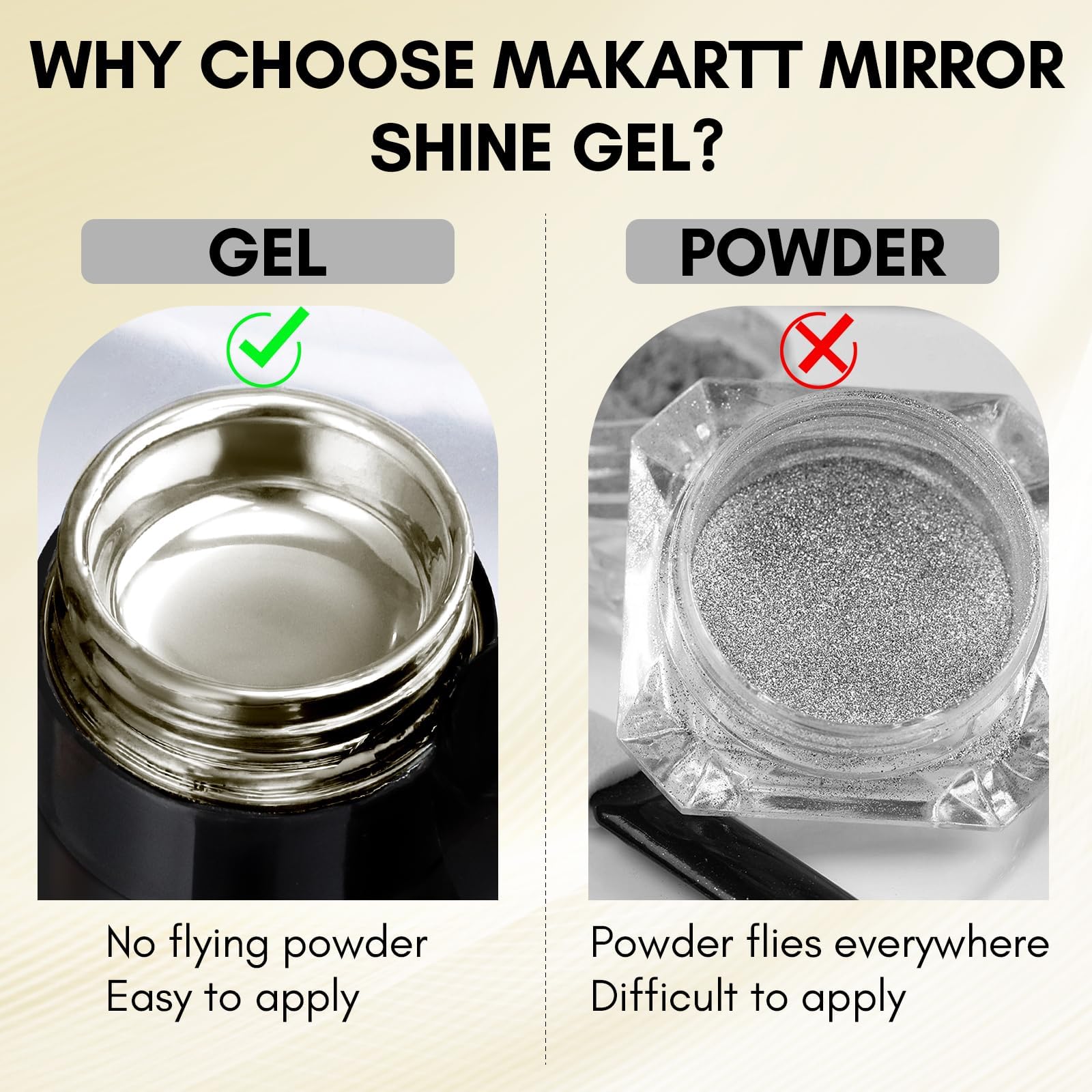 Makartt Chrome Gel Nail Polish Set: Metallic Gel Nail Polish, Silver and Gold 3D Metal Painting Gel for Nail Art Soak off UV/LED Glossy Mirror Effect Nail Glue Gel for Home Salon DIY Manicure（2pcs） - Image 6