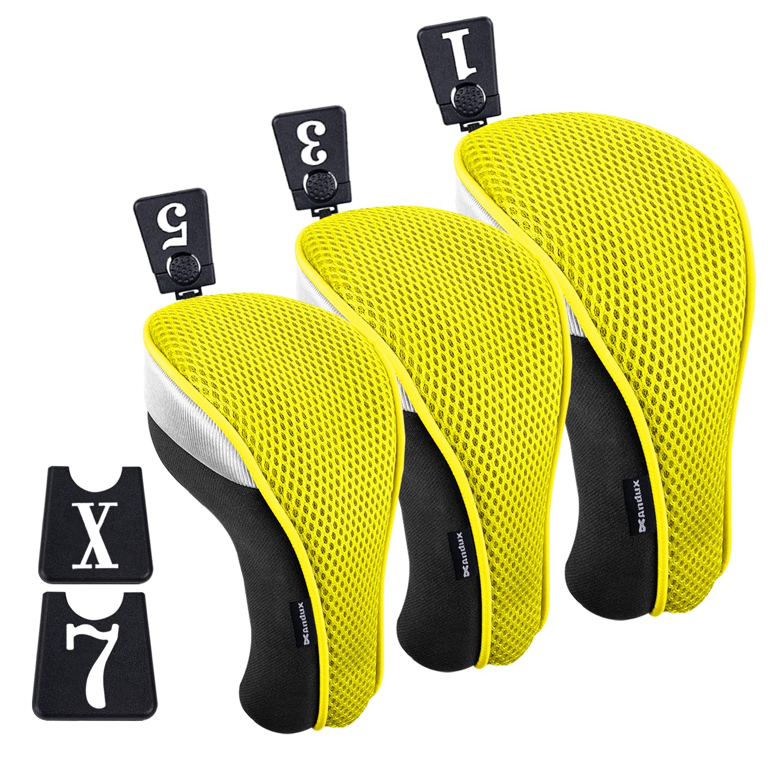 Andux Golf 460cc Driver Fairway Wood Club Head Covers Short Neck 3pcs/Set Black/Yellow