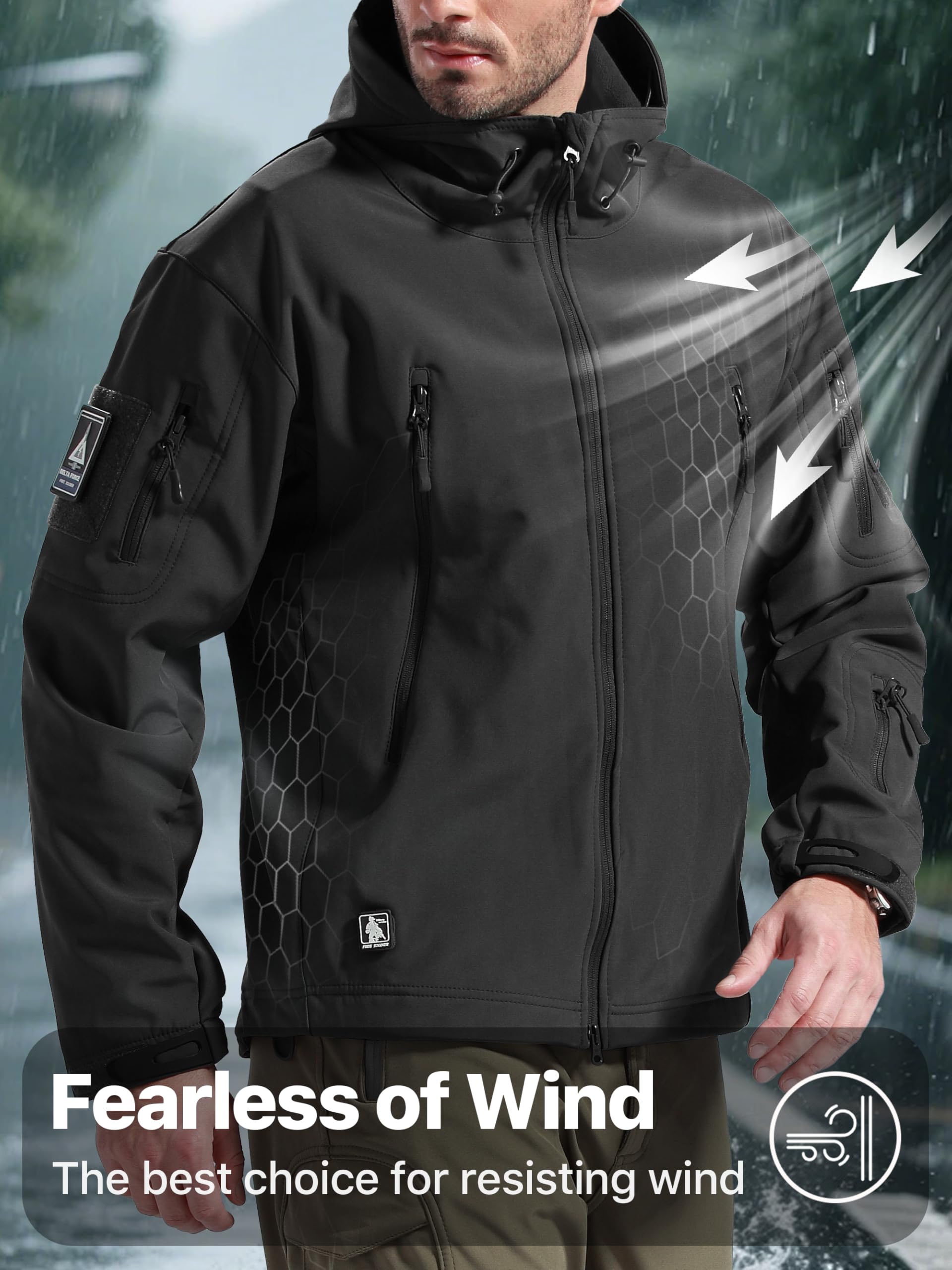 FREE SOLDIER Men's Outdoor Waterproof Soft Shell Hooded Military Tactical Jacket