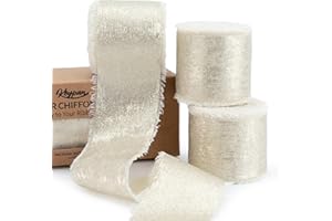 Keypan Champagne Gold Chiffon Ribbon, Shimmery Gold Silk Ribbon Frayed Edge Christmas Ribbon for Bridal Flower Bouquet Gift Wrapping Wedding Decor DIY Crafts 1.5" x 15 Yard 3 Rolls
