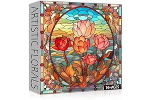 PICKFORU Stained Glass Flower Puzzles for Adults 1000 Pieces, Vintage Art Puzzles Floral, Impossible Hard Challenging for Adults