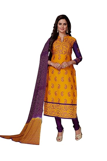 Buy Roha Fab 100 Cotton Yellow Purple Combination Salwar Suit Dress Material For Girls Women At Amazon In