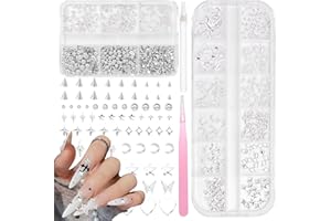 ANOLEAIR 3D Goth Punk Nail Charms, Silver Nail Art Spike Metal Studs, Silver Flatback Pearls Beads Gems Star Cross Rivet Spike Balls Nail Charms Nails Pearls for Nails DIY Crafts Accessories