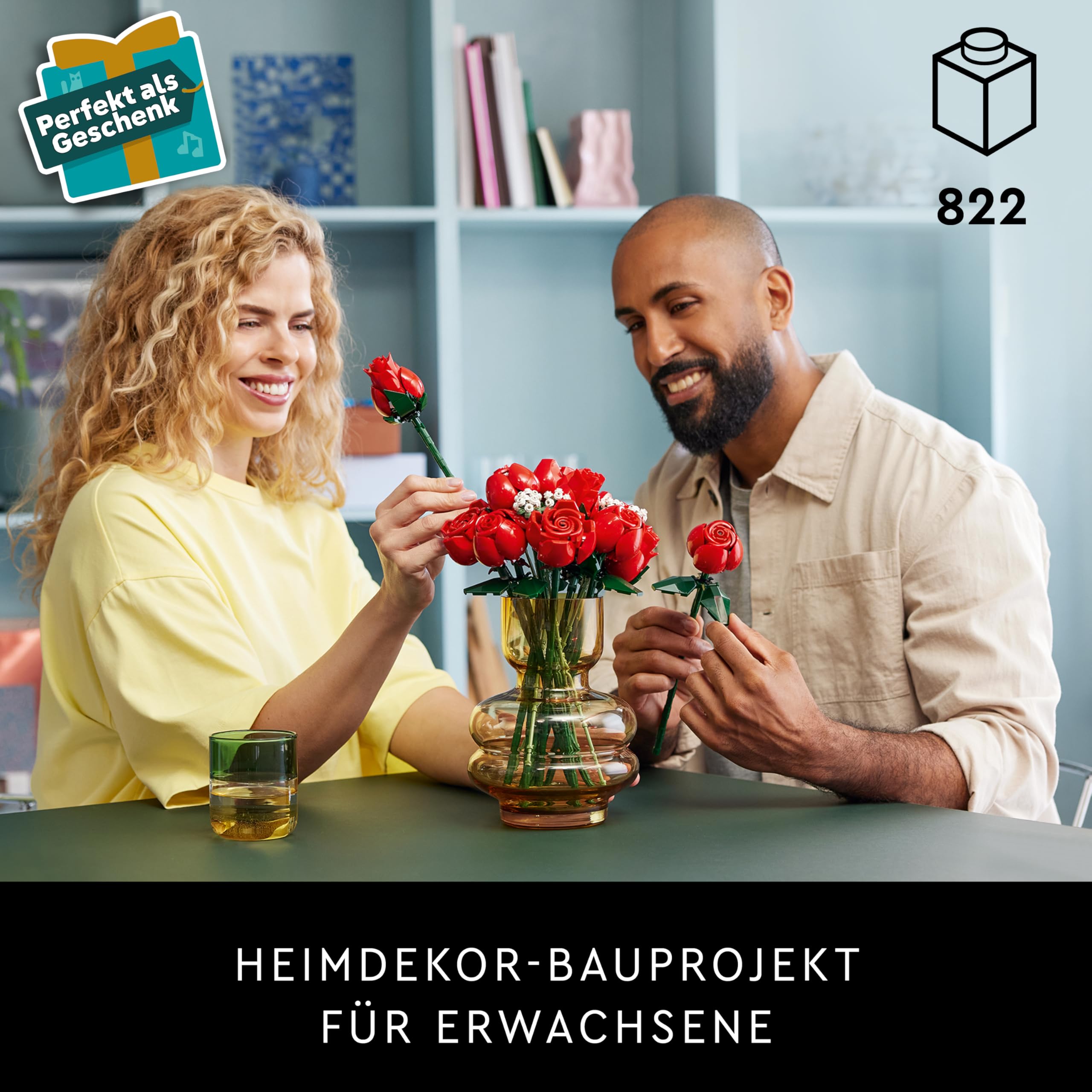 LEGO Botanicals Rosenstrauß - Set aus Kunstblumen für Erwachsene - mit 12 künstlichen Rosen & 4 Zweigen Schleierkraut - DIY Deko zum Bauen - Geschenkidee für Frauen - 10328 2
