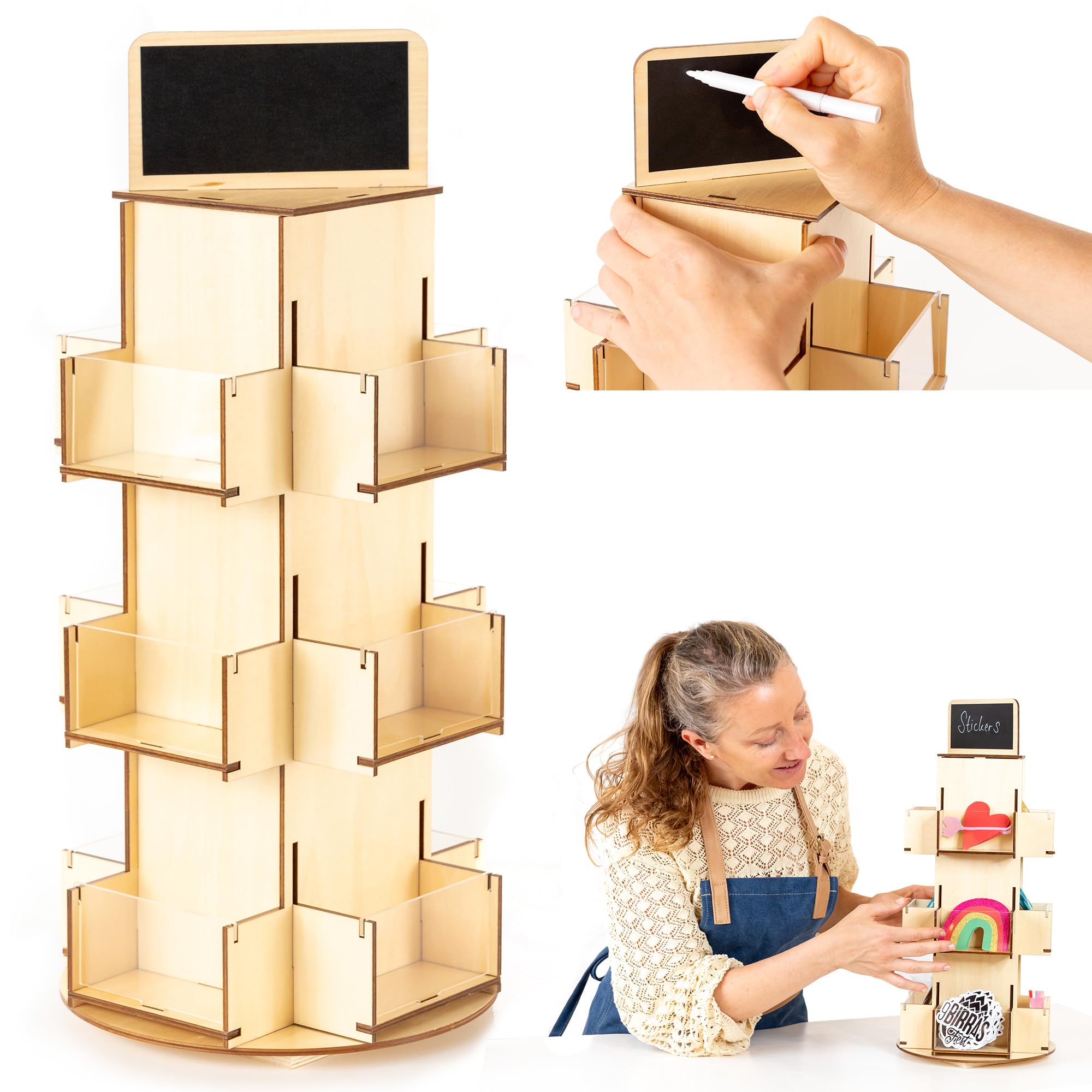Photo 1 of ODOXIA Sticker Display Stand | Tabletop Rotating Stand Wood | Sticker Display Stand for Vendors | Retail Organizer Rack | Sticker Holder Organizer Display | Greeting card Display Stand