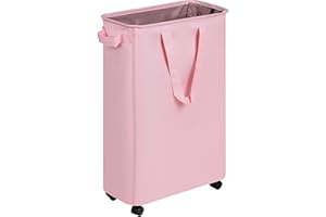 efluky Laundry Basket, Slim Laundry Basket with Wheels, Rolling Laundry Basket for Clothes, Small Laundry Basket for Bedroom, Dorm and Laundry Room, 48L (12.7 Gallons) Pink