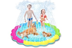 Raxurt Dog Splash Pad, 67in Anti-Slip Dog Pool Splash Pad for Dogs Kids 0.55mm Thickened Durable Bath Pool Pet Summer Outdoor Water Toys Backyard Fountain Play Mat, Colorful