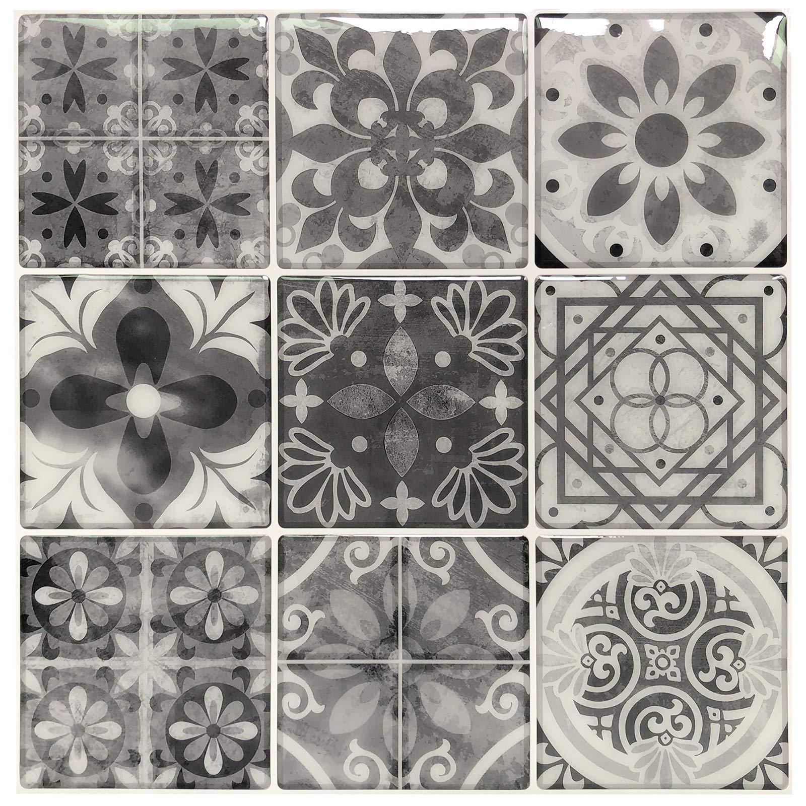 Photo 1 of Peel and Stick Backsplash Tile Stickers, Gray Talavera Mexican Tiles (10 Sheets)