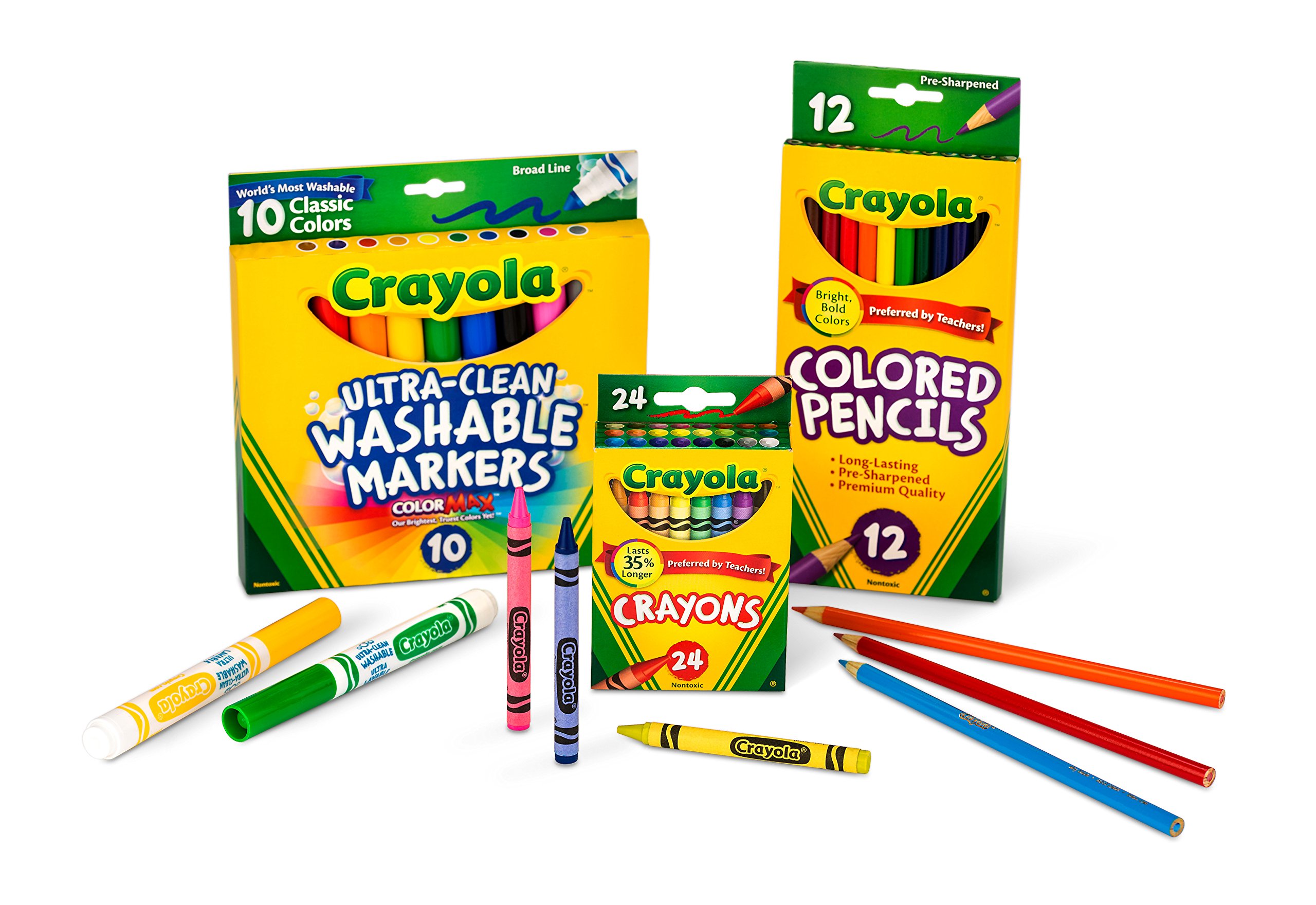 Crayola Back To School Supplies, Grades 3-5, Ages 7, 8, 9, 10, Contains 24 Crayons, 10 Washable Broad Line Markers, and 12 Colored Pencils [Amazon Exclusive]