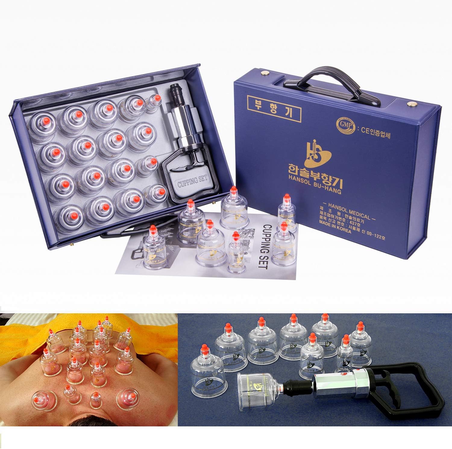 Hansol Professional Cupping Therapy Equipment Set including Pumping Handle 17 Cups & English Manual (Made in Korea) - Image 3