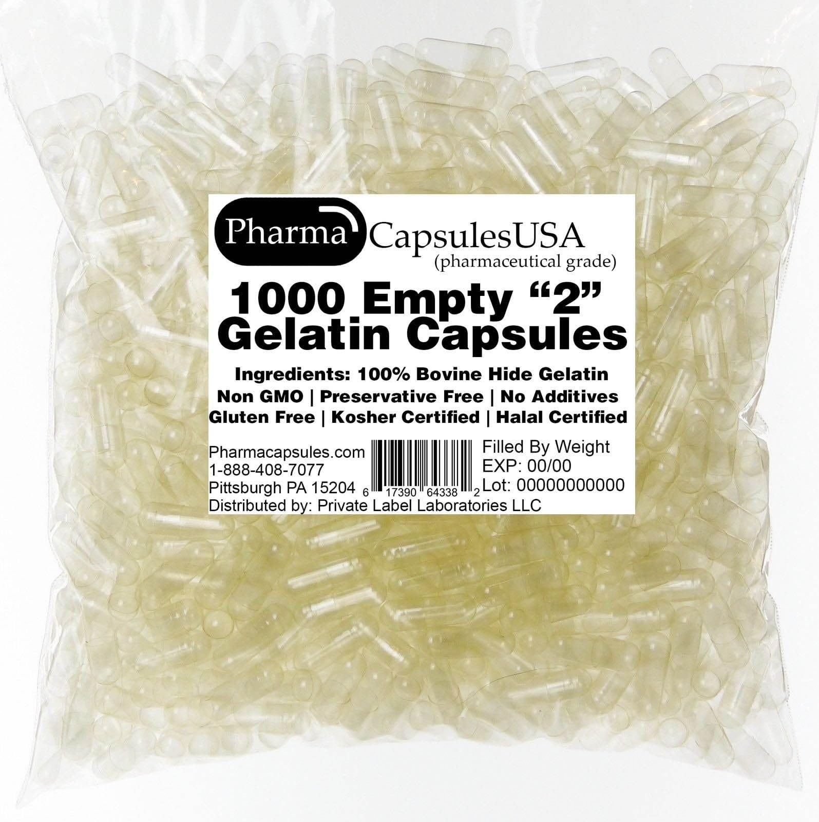 PharmaCapsules USA Empty Gelatin Capsules (2, Quantity 1000)