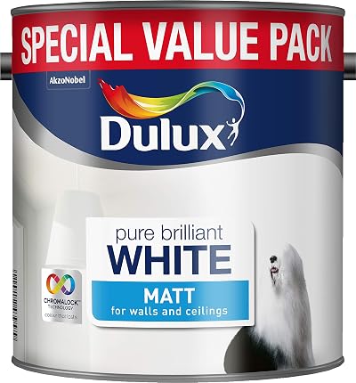 Dulux Matt Emulsion Paint Pure Brilliant White 3.0L Wipeable Smooth Coverage