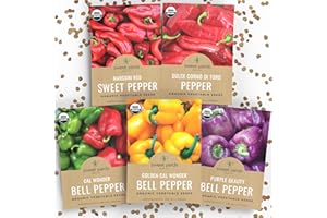 SWEET YARDS Organic Sweet Pepper Seeds Variety Pack - 5 Individual Packs - 2026 Season - Red, Yellow, Green and More! for Indoor & Outdoor Planting (Non-GMO, Certified Organic)