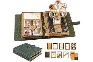 FASJOSMA Handmade Genuine Leather Scrapbook Photo Album – DIY 3D Interactive Memory Book for Wedding, Baby, Family Photos (Travel, Anniversary, Birthday Gift)- Green