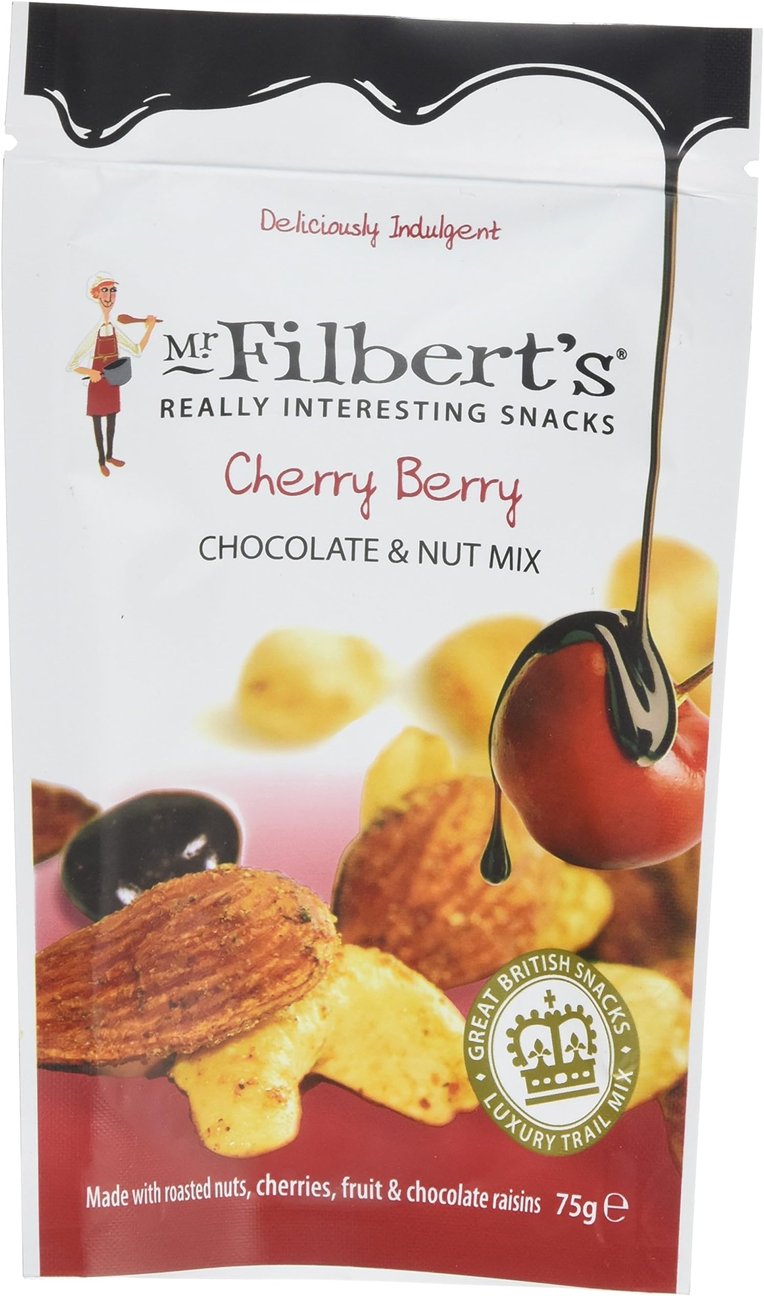 Mr Filbert'sFine Foods Cherry Berry Chocolate & Nut Mix | Luxury British Trail Mix | Roasted Nuts with Cherries & Chocolate Raisins | A truly Indulgent & Irresistible Snack - 12 Packs of 75g