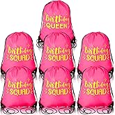 Marsui 7 Pack Birthday Squad Drawstring Bags Rose Red Squad Queen Girls Birthday Party Favor Drawstring Bags for Bachelorette Party Girls Trip Gifts Favors