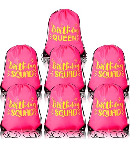 Clysee 10 Pack Birthday Gift Bags - 1 "Queen" & 9 "Squad" Tote Bags With Handles For Women & Girls