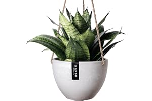 Kanso Designs Upcycled 8" Hanging Planter Pot (White Stone): Modern Upcycled Hanging Planters for Indoor Plants (1 Pot) - Convenient Drainage Hole with Plug - Lightweight & Durable Design