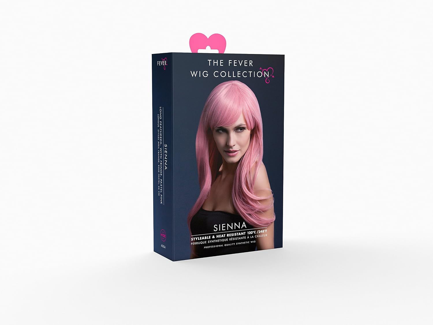 Smiffys Fever Sienna Wig, Pastel Pink Long Feathered with Fringe, 66cm / 26in, Fever Wigs Fancy Dress, Fever Dress Up Wigs - Image 3