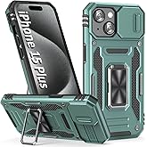 SEFING Phone Case for iPhone 15 Plus Case with Slide Camera Cover, with Finger Ring Holder Stand, fit Magnetic Car Mount, for iPhone 15 Plus (Alpine Green)