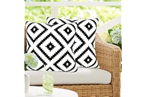 Yaofavo Outdoor Pillow Covers Set of 2, Waterproof Boho Throw Pillow Covers Geometric Pillow Cases for Patio Garden(Black&Cream White-9, 18x18 Inch)