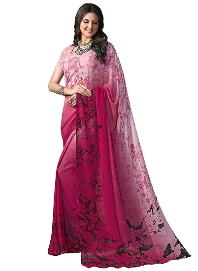 Womens Georgette Saree With Blouse Piece Material (RKSCEGL2018_Pink)