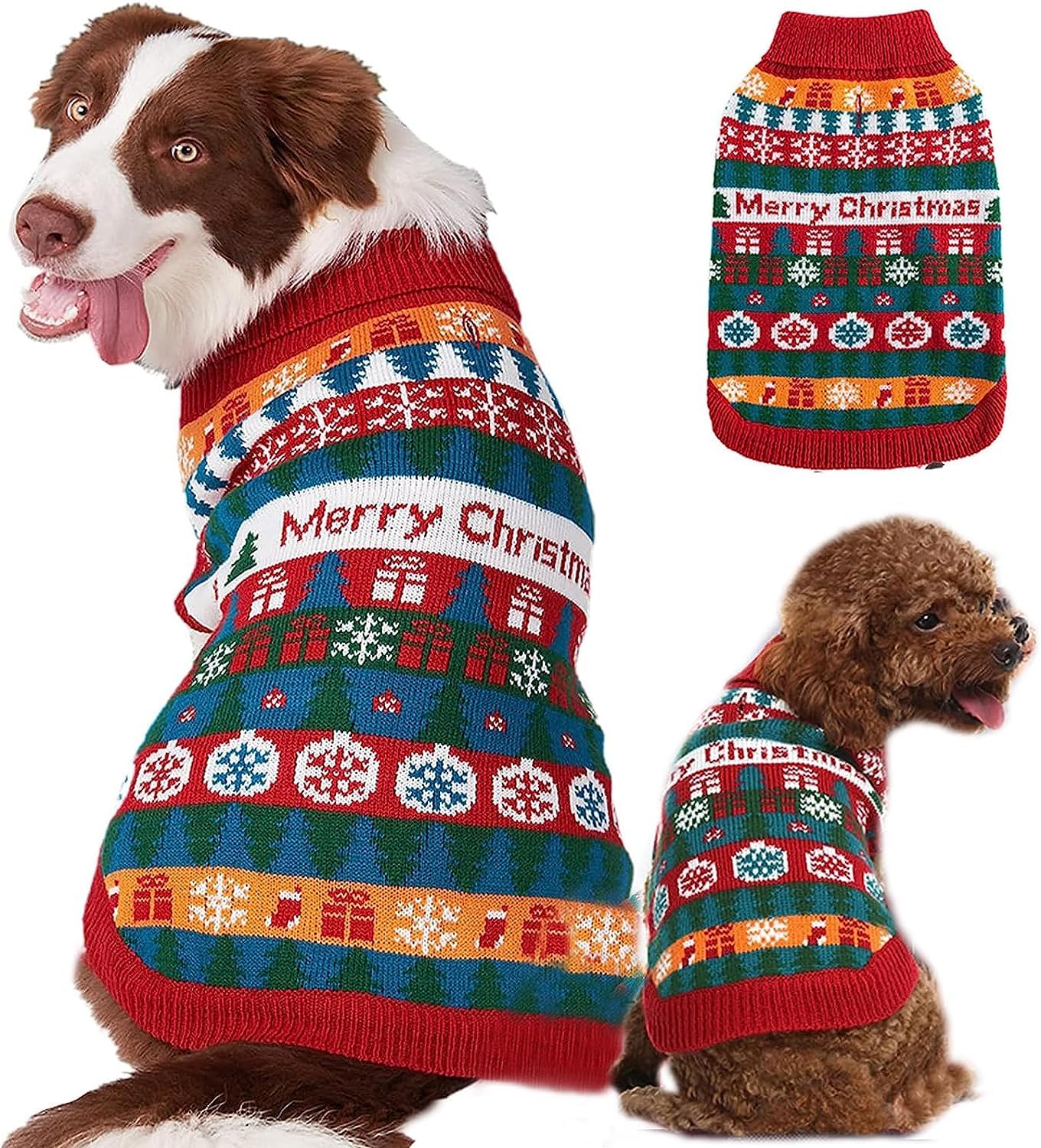 Fiyade Dog Sweater Christmas Jumper, Xmas Coat for Dogs Cat Soft Knitwear Pullover Winter Dog Coat, Snowflake Christmas Outfit Clothes for Small Medium Large Dogs - Red, XXL