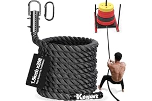 KEEPARK Weight Workout Sled Pulling Rope - 1.5 Inch Dia.15FT 20FT 30FT 40FT Length Heavy Duty Workout Rope for Weight Sled, Tire Drag, Football Training, Fitness Resistance Exercise Equipment for Men & Women