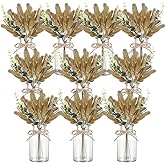Janinka 10 Sets Mason Jar Table Centerpieces for Dining Room Boho Mason Jars for Centerpiece Vintage Glass Vase with Eucalyptus Leaves Dried Sage for Xmas Wedding Engagement Party