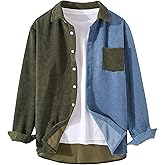 UANEO Mens Shacket Patchwork Long Sleeve Button Down Corduroy Shirts for Men